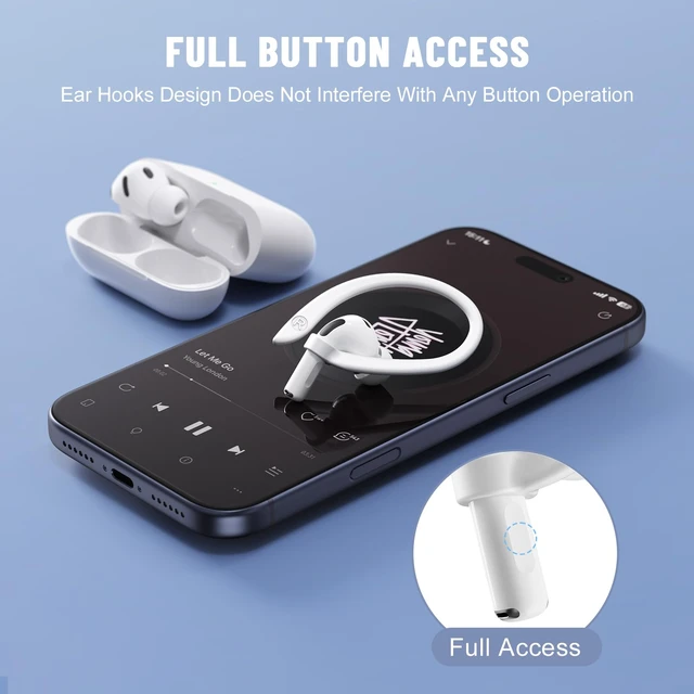 Alt view image 4 of 7 - 2 Pairs Ear Hooks for AirPods 5 AirPod Pro 3-1 AirPod 4-1 White M & L Size Pairs, Anti Slip Sports Hooks, Upgraded Full Button Access, Compatible with all AirPods Model, Comfortable to wear
