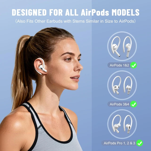 Alt view image 5 of 7 - 2 Pairs Ear Hooks for AirPods 5 AirPod Pro 3-1 AirPod 4-1 White M & L Size Pairs, Anti Slip Sports Hooks, Upgraded Full Button Access, Compatible with all AirPods Model, Comfortable to wear