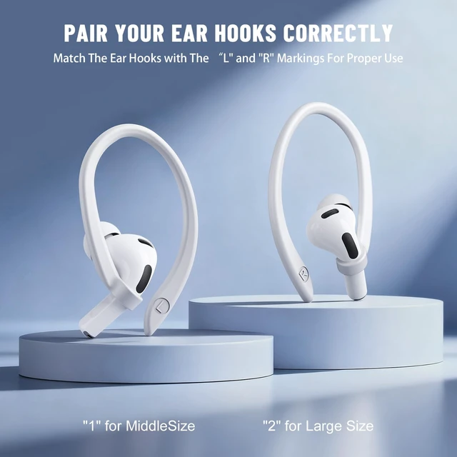 Alt view image 6 of 7 - 2 Pairs Ear Hooks for AirPods 5 AirPod Pro 3-1 AirPod 4-1 White M & L Size Pairs, Anti Slip Sports Hooks, Upgraded Full Button Access, Compatible with all AirPods Model, Comfortable to wear