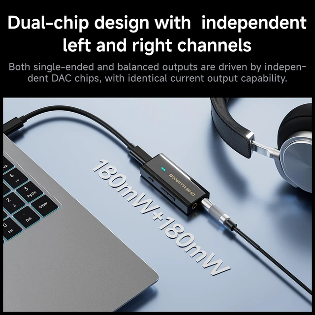 Alt view image 3 of 6 - Sonata BHD Portable USB DAC& dongle,3 Adjustable gain Level, 4.4mm&3.5mm, Volume Button,for Android,iOS,MAC,Windows Portable DAC Amp