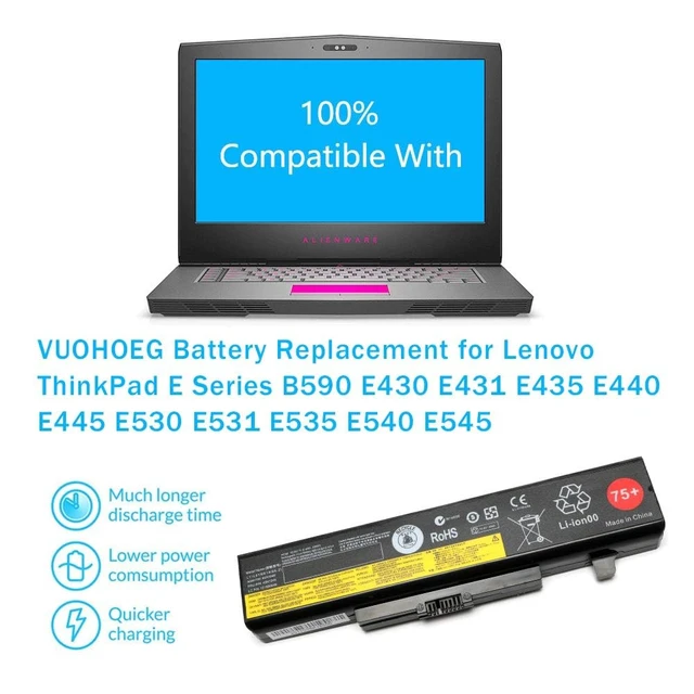 Alt view image 4 of 5 - B590 E530 E540 Laptop Battery Replacement for 0A36311 Lenovo ThinkPad E430 E431 E435 E440 E445 E531 E535 E545; P/N: 45N1048 45N1049 45N1043 45N1042