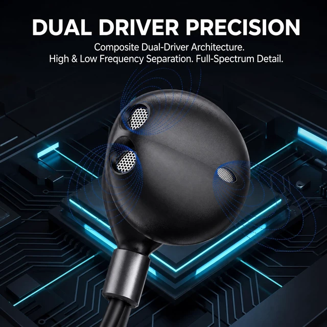 Alt view image 7 of 7 - USB C Wired Earbuds for Samsung Galaxy with Mic, Braided Cable Alien-Inspired Design, Magnetic Earbuds, ENC for Clear Calls, Multi-Function Controls, Storage Bag Included