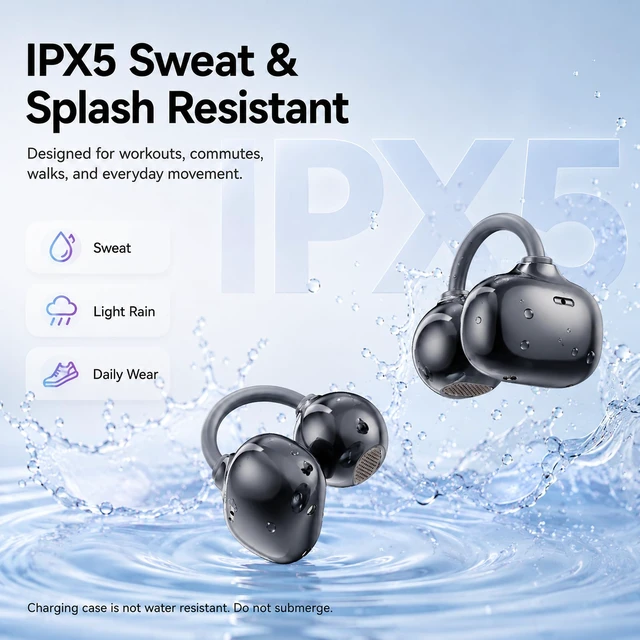 Alt view image 7 of 7 - Open Ear Earbuds Clip on Earbuds Earbuds for Small Ears with Spatial Audio 2026, 2g Invisible Fit Air Conduction Headphones, Bluetooth 6.0 Open-Ear Clip for Running, Work & All-Day Comfort. (Black)