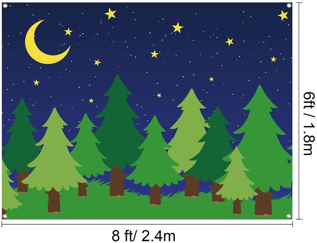 Alt view image 2 of 7 - 6 x 8 ft Enchanted Forest Camping Backdrop Scene Camping Background Supplies Forest Night Scene Photography Background for Theme Party Photo Banner Decoration