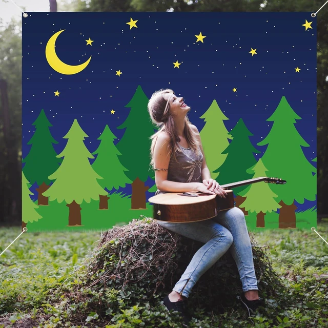 Alt view image 5 of 7 - 6 x 8 ft Enchanted Forest Camping Backdrop Scene Camping Background Supplies Forest Night Scene Photography Background for Theme Party Photo Banner Decoration