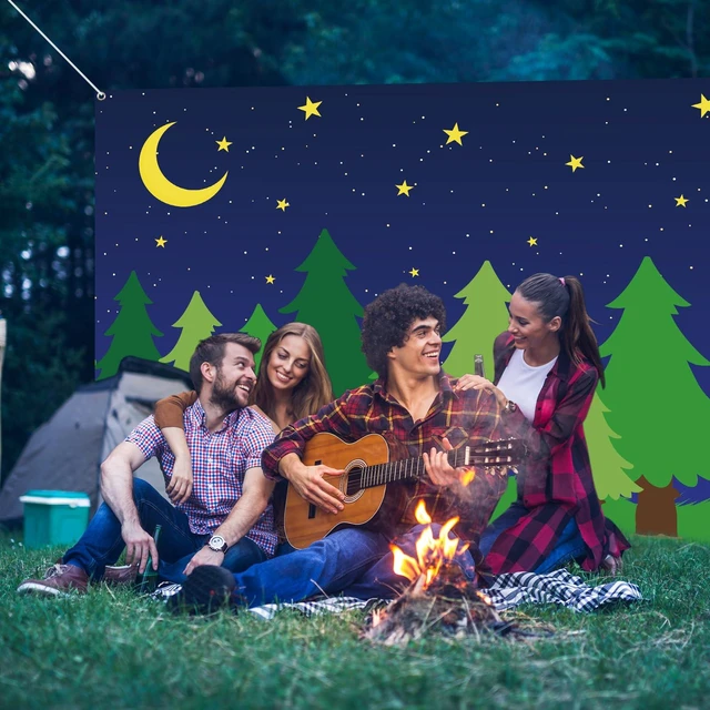 Alt view image 6 of 7 - 6 x 8 ft Enchanted Forest Camping Backdrop Scene Camping Background Supplies Forest Night Scene Photography Background for Theme Party Photo Banner Decoration