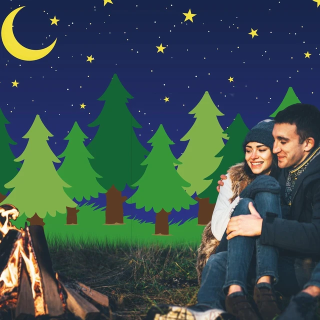 Alt view image 7 of 7 - 6 x 8 ft Enchanted Forest Camping Backdrop Scene Camping Background Supplies Forest Night Scene Photography Background for Theme Party Photo Banner Decoration