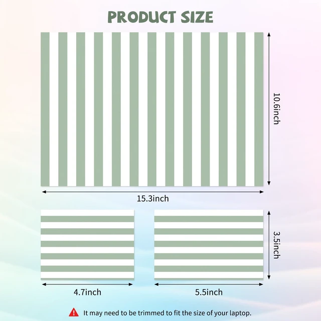 Alt view image 4 of 6 - Green Striped Laptop Skin Sticker Cute Netbook Skins Decal Laptop Cover Fit for 12.1 13 13.3 14 15 15.4 15.6 inch Laptop Waterproof Art Protector