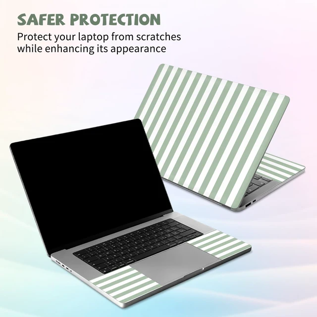 Alt view image 3 of 6 - Green Striped Laptop Skin Sticker Cute Netbook Skins Decal Laptop Cover Fit for 12.1 13 13.3 14 15 15.4 15.6 inch Laptop Waterproof Art Protector