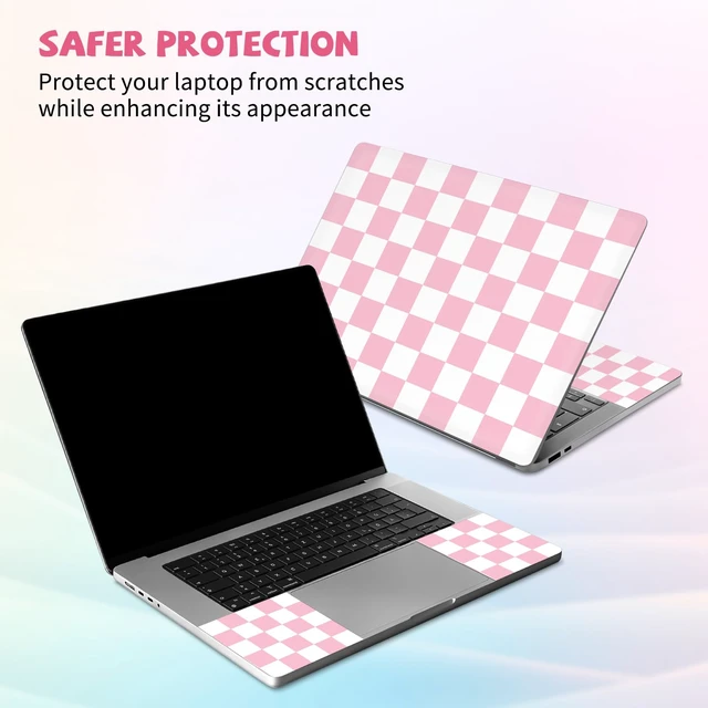 Alt view image 3 of 6 - Pink Checkered Laptop Skin Sticker Cute Netbook Skins Decal Laptop Cover Fit for 12.1 13 13.3 14 15 15.4 15.6 inch Laptop Waterproof Art Protector