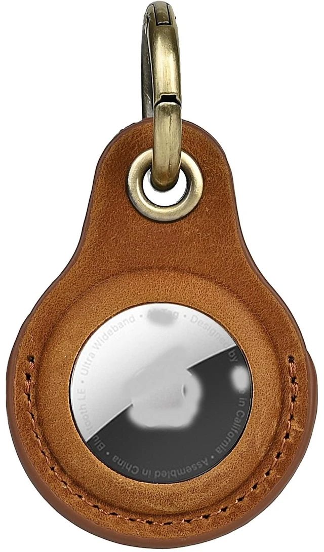 Main image of Genuine Leather Keychain Holder for Apple AirTag, 2 Pack Compatible with AirTag 1st & 2nd Gen; two leather holders attach to keys, bags, luggage or pet collars. AirTag not included