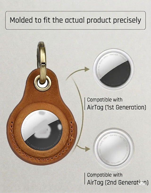 Alt view image 2 of 6 - Genuine Leather Keychain Holder for Apple AirTag, 2 Pack Compatible with AirTag 1st & 2nd Gen; two leather holders attach to keys, bags, luggage or pet collars. AirTag not included