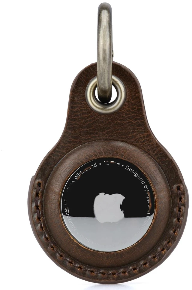 Main image of Genuine Leather Keychain Holder for Apple AirTag, 2 Pack Compatible with AirTag 1st & 2nd Gen; two leather holders attach to keys, bags, luggage or pet collars. AirTag not included