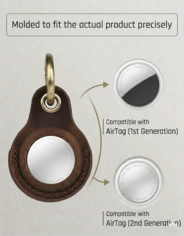 Alt view image 2 of 6 - Genuine Leather Keychain Holder for Apple AirTag, 2 Pack Compatible with AirTag 1st & 2nd Gen; two leather holders attach to keys, bags, luggage or pet collars. AirTag not included