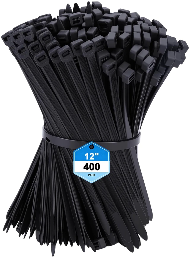 Main image of 400 Pack Heavy Duty Zip Ties 12 Inch 200lbs Black Cable Ties Ultra Strong Tensile Strength, UV Resistant Plastic Ties for Indoor & Outdoor Use
