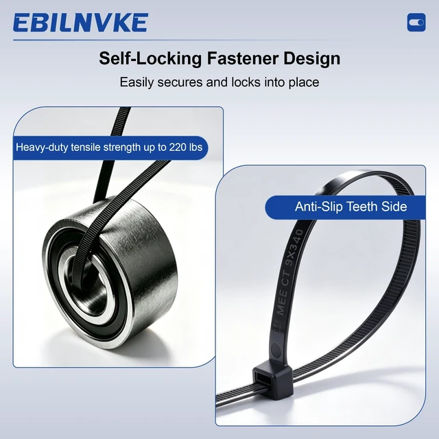 Alt view image 4 of 7 - 500Pack Heavy Duty Zip Ties 8+12+14+18Inch 220lbs Black Cable Ties Ultra Strong Tensile Strength, UV Resistant Plastic Ties for Indoor & Outdoor Use