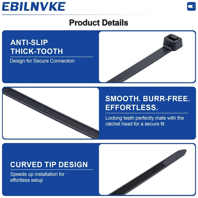 Alt view image 5 of 7 - 500Pack Heavy Duty Zip Ties 8+12+14+18Inch 220lbs Black Cable Ties Ultra Strong Tensile Strength, UV Resistant Plastic Ties for Indoor & Outdoor Use