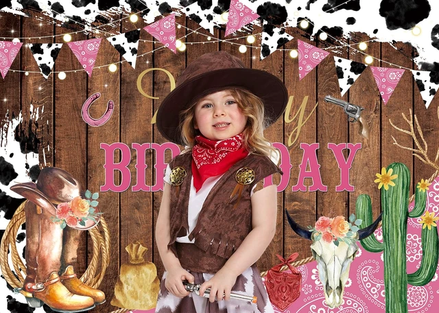 Alt view image 3 of 7 - Cowgirl Backdrop for Birthday Party Western Cowgirl Happy Birthday Banner 8x6ft Rustic West Rodeo Boot Cowgirl Birthday Photography Background Western Party Decorations Supplies Banner
