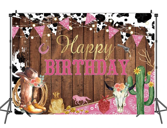 Alt view image 7 of 7 - Cowgirl Backdrop for Birthday Party Western Cowgirl Happy Birthday Banner 8x6ft Rustic West Rodeo Boot Cowgirl Birthday Photography Background Western Party Decorations Supplies Banner