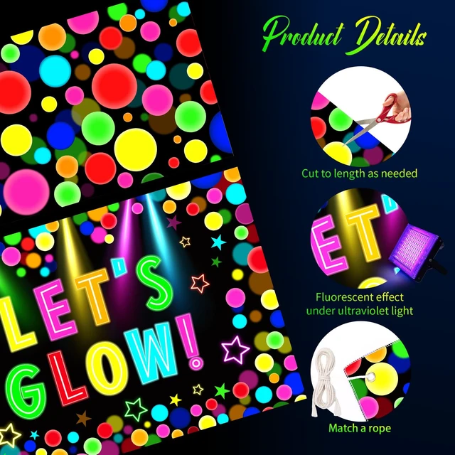 Alt view image 3 of 6 - 2 Pcs Glow in the Dark Party Backdrop Dance Floor Rug, Dot Neon Backdrop 3.9x5.9ft, 39x118in Light up Floor Mat, Photo Booth Background for Bar Disco Birthday 70s 80s Glow Party