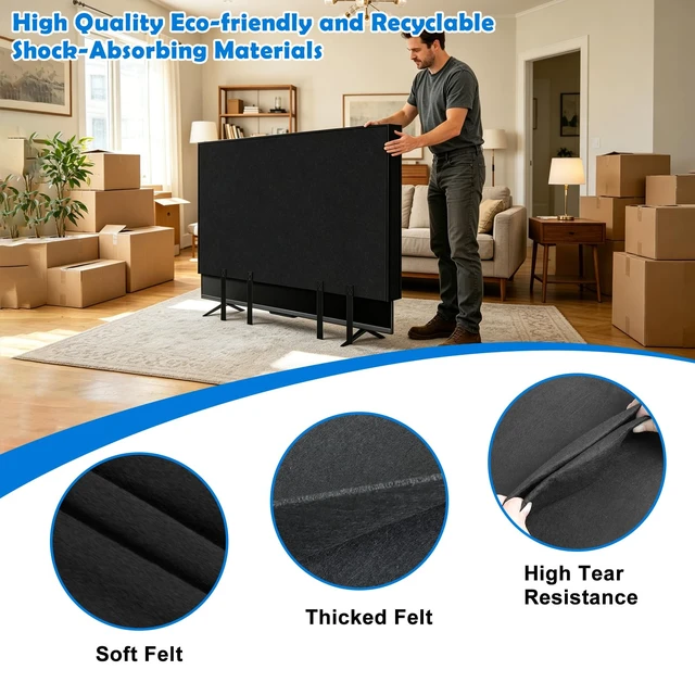 Alt view image 3 of 7 - TV Cover for Moving & Shipping, Heavy Duty Felt TV Cover 60"-65" Flat Screen, Anti-Scratch TV Protector with Bottom Strap, Protect Your TV During Moving, Storage, Renovation & From Pet Scratches