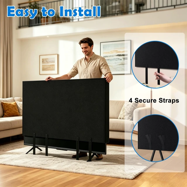 Alt view image 4 of 7 - TV Cover for Moving & Shipping, Heavy Duty Felt TV Cover 60"-65" Flat Screen, Anti-Scratch TV Protector with Bottom Strap, Protect Your TV During Moving, Storage, Renovation & From Pet Scratches