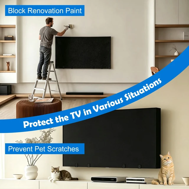 Alt view image 5 of 7 - TV Cover for Moving & Shipping, Heavy Duty Felt TV Cover 60"-65" Flat Screen, Anti-Scratch TV Protector with Bottom Strap, Protect Your TV During Moving, Storage, Renovation & From Pet Scratches