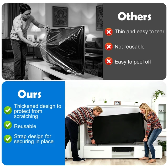 Alt view image 6 of 7 - TV Cover for Moving & Shipping, Heavy Duty Felt TV Cover 60"-65" Flat Screen, Anti-Scratch TV Protector with Bottom Strap, Protect Your TV During Moving, Storage, Renovation & From Pet Scratches