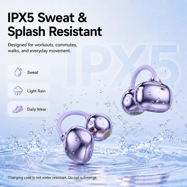 Alt view image 7 of 7 - Open Ear Earbuds Clip on Earbuds Earbuds for Small Ears with Spatial Audio,Invisible Fit Air Conduction Headphones, Bluetooth 6.0 Open-Ear Clip for Running, Work & All-Day Comfort. (Purple)
