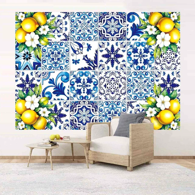 Alt view image 4 of 7 - 7x5ft Blue White Lemon Backdrop Birthday Decorations Summer Italian Blue Tiles Lemon Themed Party Decor Props for Bridal Shower Baby Shower Photography Background