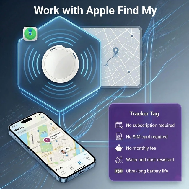 Alt view image 2 of 7 - 2 Pack GPS Tracker for Vehicles No Subscription Car Tracker Find My iOS Only Bluetooth Locator with Global Tracking Loud Alarm Replaceable Battery for Cars Bikes Pets Luggage No SIM Required