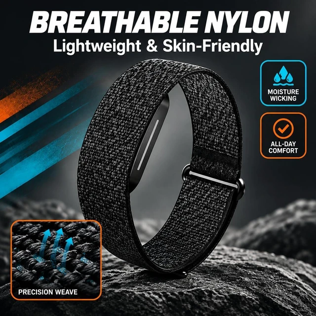 Alt view image 2 of 7 - Nylon Sport Band Compatible with Hume Band 2.0, Adjustable Breathable Hook and Loop Replacement Wristband for Men Women