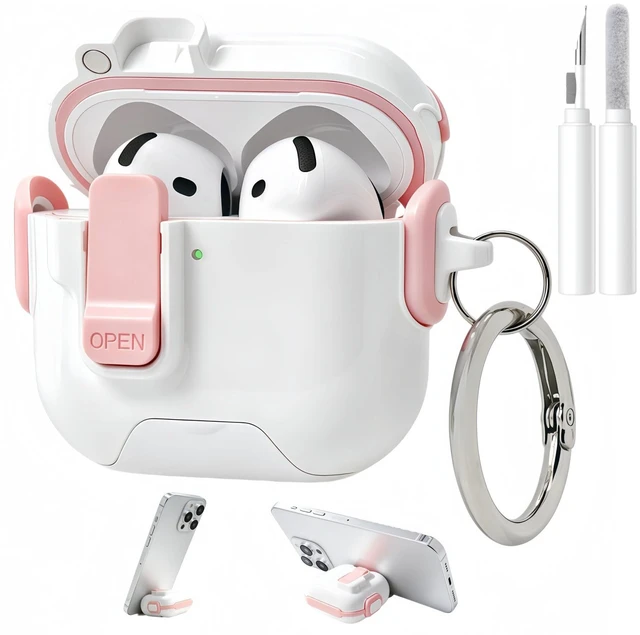 Main image of for AirPods 5/4 Case (2026/2024), with Lock & Phone Stand & Cute Automatic Snap Switch Secure Cover with Cleaner Kit & Carabiner Keychain & Braided Lanyard (Pink, Airpods 5/4)