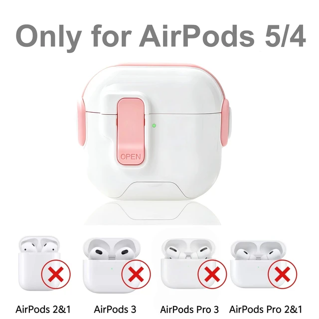 Alt view image 2 of 7 - for AirPods 5/4 Case (2026/2024), with Lock & Phone Stand & Cute Automatic Snap Switch Secure Cover with Cleaner Kit & Carabiner Keychain & Braided Lanyard (Pink, Airpods 5/4)
