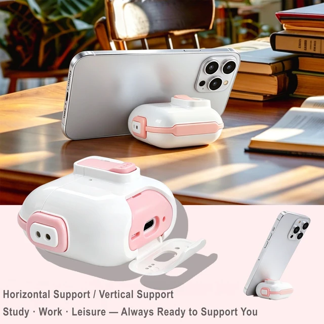 Alt view image 3 of 7 - for AirPods 5/4 Case (2026/2024), with Lock & Phone Stand & Cute Automatic Snap Switch Secure Cover with Cleaner Kit & Carabiner Keychain & Braided Lanyard (Pink, Airpods 5/4)