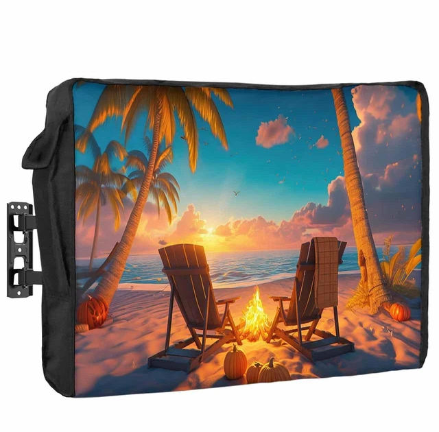 Main image of Outdoor TV Cover Fall Sunset Chair Vacation Beach Waterproof Weatherproof TV Covers for 60 to 65 Inch Outside Flat Screen TV Protector Shield 58"W x 37"H x 4.5"D