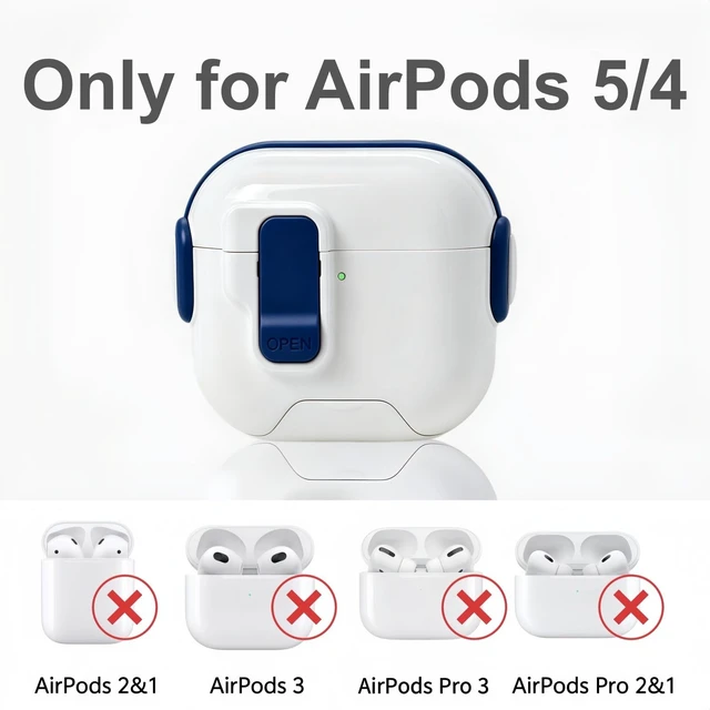 Alt view image 2 of 7 - for AirPods 5/4 Case (2026/2024), with Lock & Phone Stand & Cute Automatic Snap Switch Secure Cover with Cleaner Kit & Carabiner Keychain & Braided Lanyard (Blue, Airpods 5/4)
