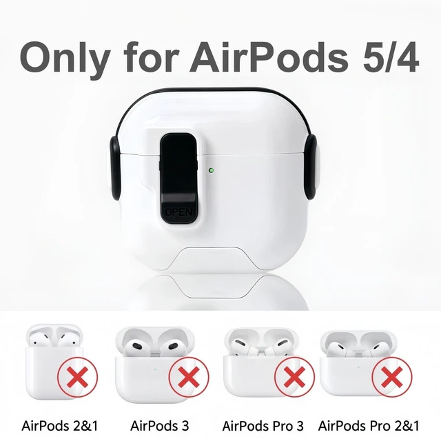 Alt view image 2 of 7 - for AirPods 5/4 Case (2026/2024), with Lock & Phone Stand & Cute Automatic Snap Switch Secure Cover with Cleaner Kit & Carabiner Keychain & Braided Lanyard (Black, Airpods 5/4)