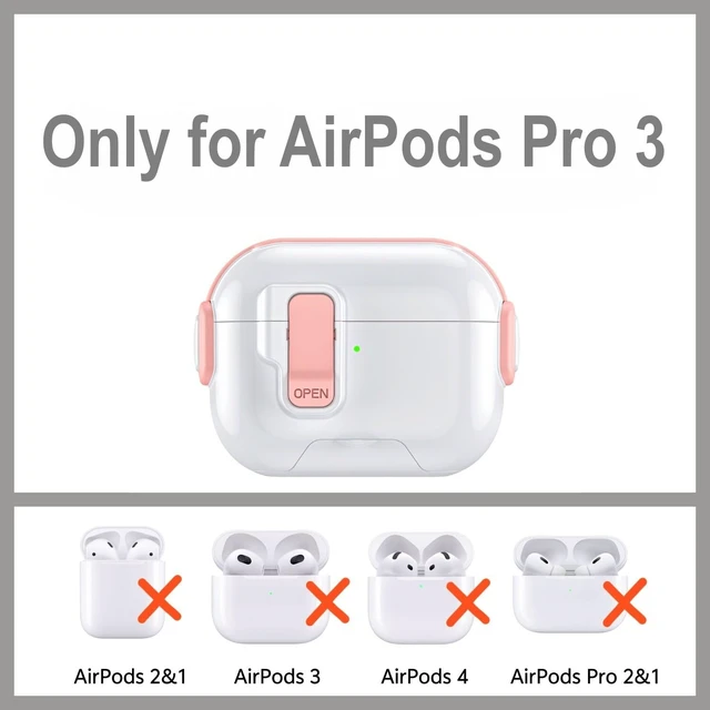 Alt view image 2 of 7 - for AirPods Pro 3 Case (2025),with Lock & Phone Stand & Cute Automatic Snap Switch Secure Cover with Cleaner Kit & Carabiner Keychain & Braided Lanyard (Pink, Airpods Pro 3)