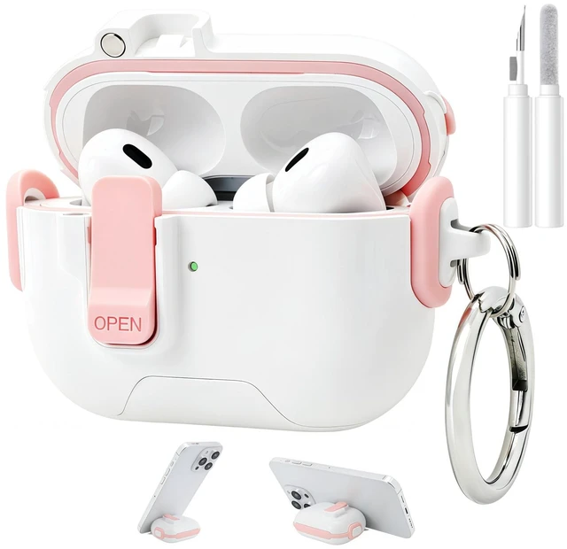 Main image of for AirPods Pro 3 Case (2025),with Lock & Phone Stand & Cute Automatic Snap Switch Secure Cover with Cleaner Kit & Carabiner Keychain & Braided Lanyard (Pink, Airpods Pro 3)