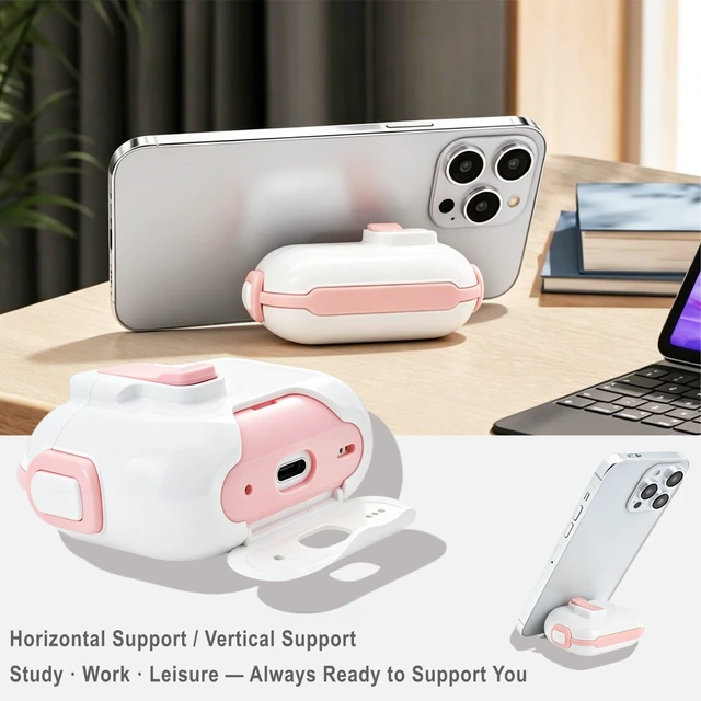 Alt view image 3 of 7 - for AirPods Pro 3 Case (2025),with Lock & Phone Stand & Cute Automatic Snap Switch Secure Cover with Cleaner Kit & Carabiner Keychain & Braided Lanyard (Pink, Airpods Pro 3)