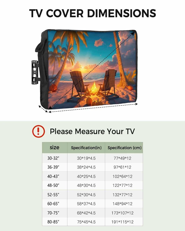 Alt view image 6 of 6 - Outdoor TV Cover Fall Sunset Chair Vacation Beach Waterproof Weatherproof TV Covers for 60 to 65 Inch Outside Flat Screen TV Protector Shield 58"W x 37"H x 4.5"D