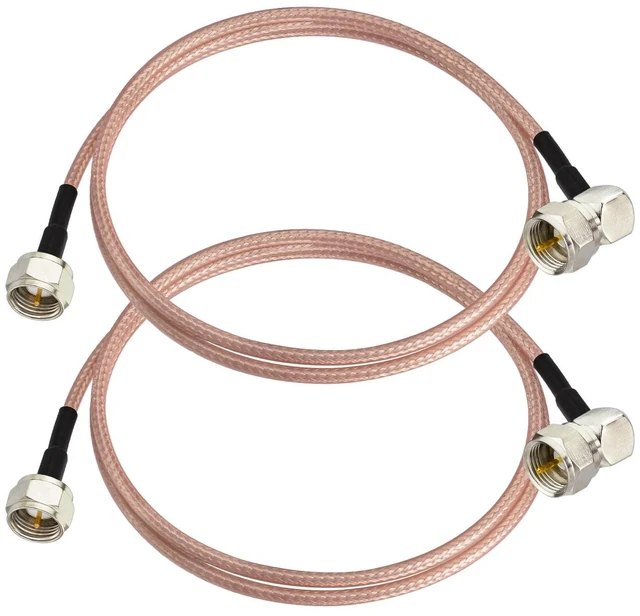 Main image of TV Coax Cable 3ft 2-Pack Slim 75 Ohm RG179 F-Type Connector Cables 90 Degree to Straight short coaxial cable connector for Digital TV Aerial, HDTV, CATV, Satellite Receivers Antenna Cable Box