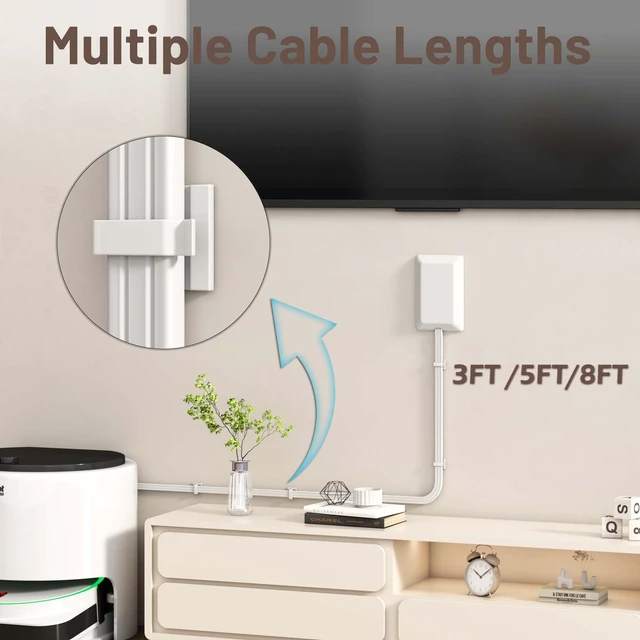 Alt view image 3 of 7 - 8FT Flat Plug Extension Cord with 3 Outlet Power Strip,Ultra Thin Outlet Concealer with Outlet Covers Baby Proofing,Flat Face Outlet Extender for Home,Bedroom,Kitchen with ETL Listed,White