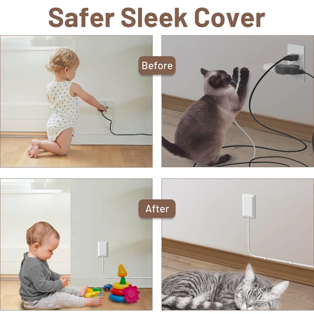 Alt view image 4 of 7 - 8FT Flat Plug Extension Cord with 3 Outlet Power Strip,Ultra Thin Outlet Concealer with Outlet Covers Baby Proofing,Flat Face Outlet Extender for Home,Bedroom,Kitchen with ETL Listed,White
