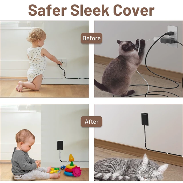 Alt view image 3 of 7 - 8FT Flat Plug Extension Cord with Cord Concealer Kit,3 Outlet Power Strip,Wall Extension Cord with Flat Plug for Baby Protection,Universal Size for Home,Bathroom with ETL Listed,Black