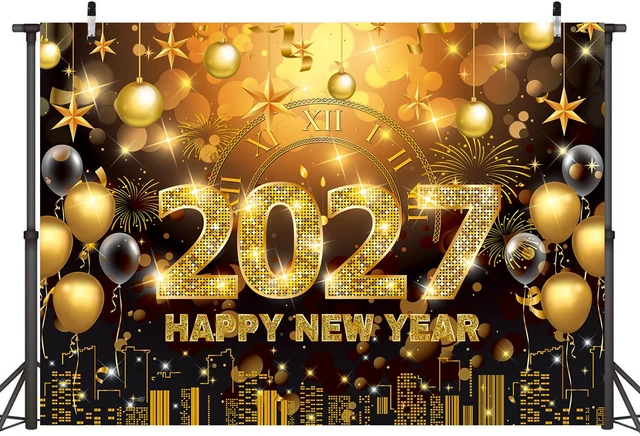 Alt view image 2 of 7 - 2027 Happy New Year Banner Backdrop 10x8FT Black and Gold Fireworks New Years Eve Photography Background for NYE Decorations 2027 New Years Eve Party Supplies NYE Party Favor