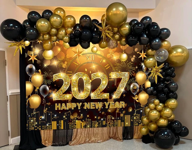 Alt view image 3 of 7 - 2027 Happy New Year Banner Backdrop 10x8FT Black and Gold Fireworks New Years Eve Photography Background for NYE Decorations 2027 New Years Eve Party Supplies NYE Party Favor