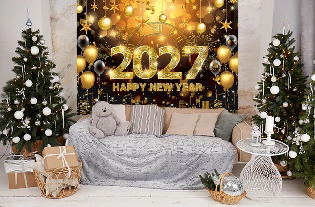 Alt view image 5 of 7 - 2027 Happy New Year Banner Backdrop 10x8FT Black and Gold Fireworks New Years Eve Photography Background for NYE Decorations 2027 New Years Eve Party Supplies NYE Party Favor