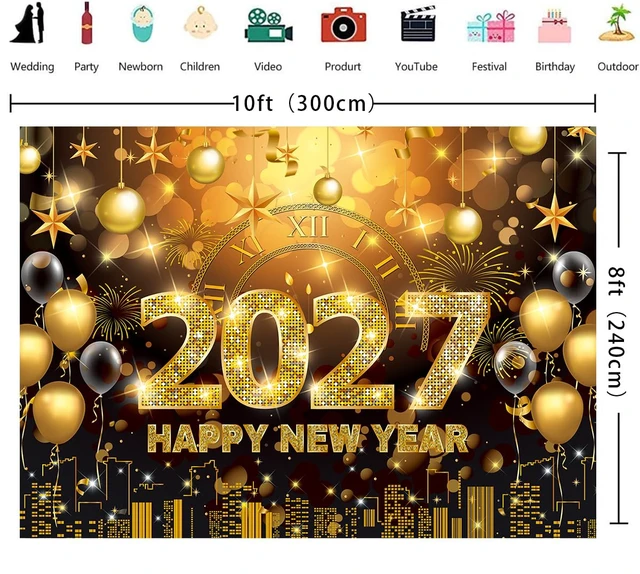 Alt view image 6 of 7 - 2027 Happy New Year Banner Backdrop 10x8FT Black and Gold Fireworks New Years Eve Photography Background for NYE Decorations 2027 New Years Eve Party Supplies NYE Party Favor